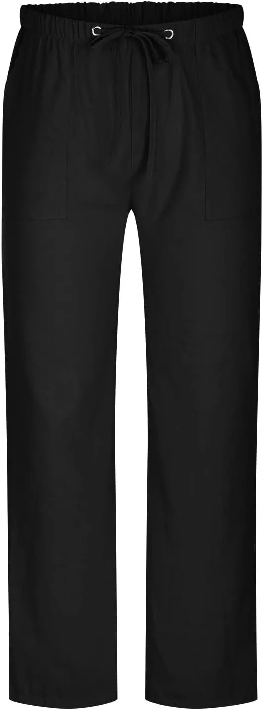 Sweatpants for Men 2024 Trendy Cotton Linen Casual Pants Straight Wide Leg Sweatpants Elastic Waist Drawstring Trouser