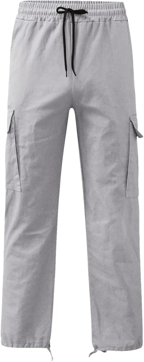 Sweatpants for Men Baggy Open Bottom Drawstring Cargo Joggers Casual Plus Size Loose Lighteight Hiking Pants with Pockets
