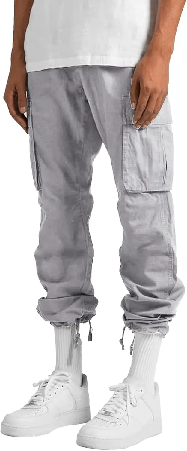 Sweatpants for Men Baggy Open Bottom Drawstring Cargo Joggers Casual Plus Size Loose Lighteight Hiking Pants with Pockets