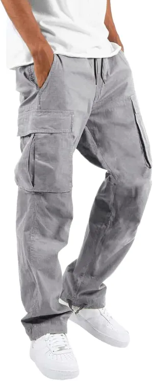 Sweatpants for Men Baggy Open Bottom Drawstring Cargo Joggers Casual Plus Size Loose Lighteight Hiking Pants with Pockets