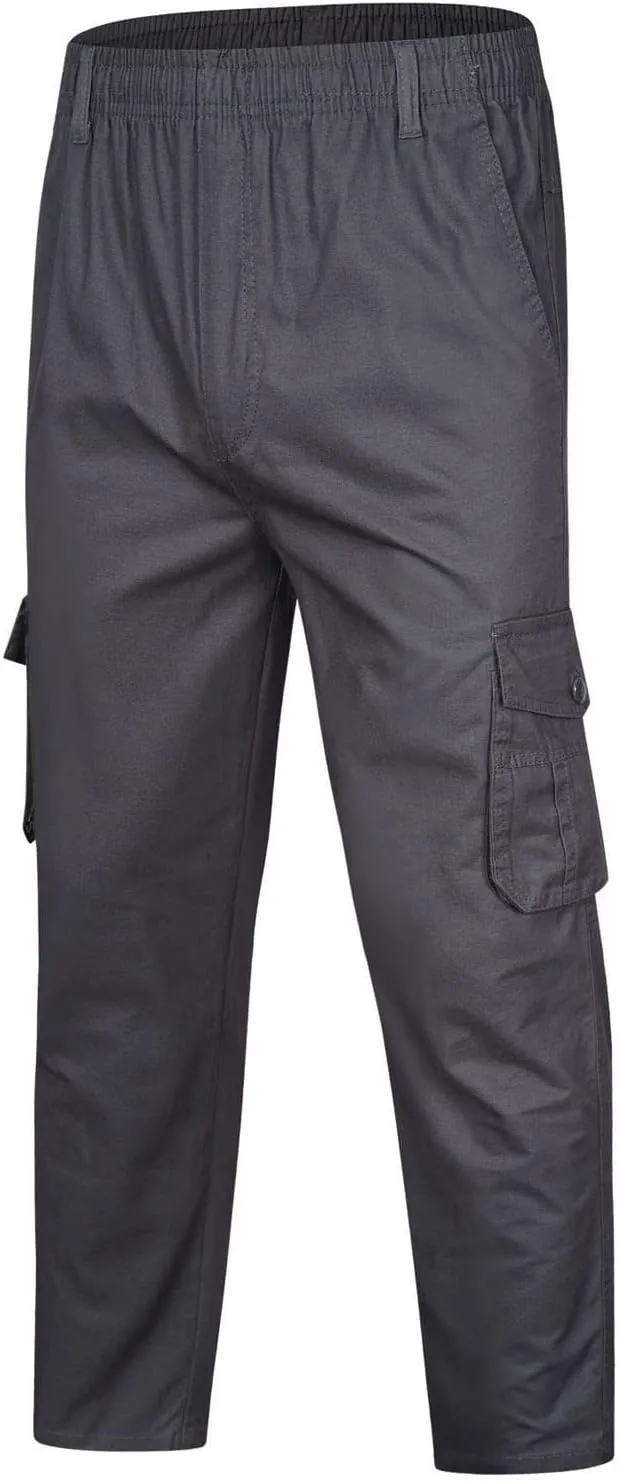 Tactical Pants for Men 2023 Elastic Waist Multi Pockets Solid Cotton Cargo Pants Causal Straight Tooling Trousers