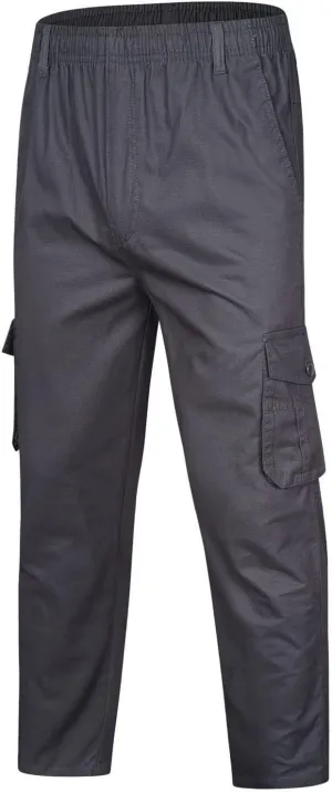 Tactical Pants for Men 2023 Elastic Waist Multi Pockets Solid Cotton Cargo Pants Causal Straight Tooling Trousers