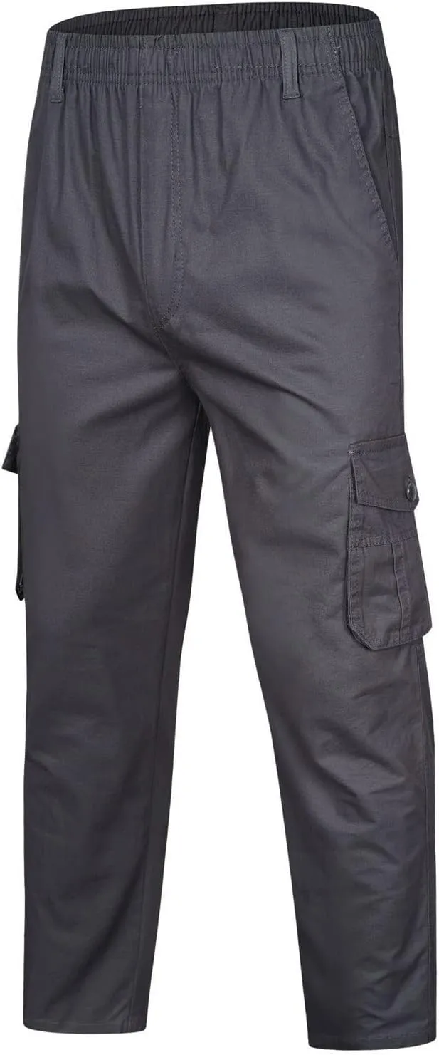 Tactical Pants for Men 2023 Elastic Waist Multi Pockets Solid Cotton Cargo Pants Causal Straight Tooling Trousers