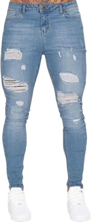 Thatrich Men's Distressed Jeans Slim Fit Moto Jeans Biker Pants Tapered Leg Denim Pants Straight Leg Trousers 2025 Fashion
