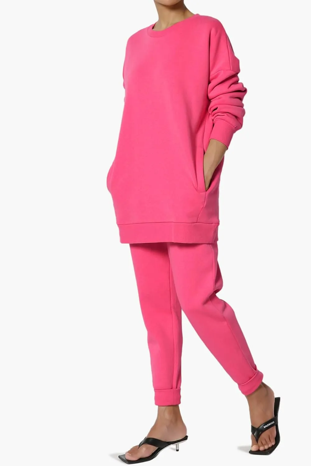 TheMogan Women's S~3X Lounge FleecePullover Sweatshirt Drawstring Jogger Sweat Pants SET