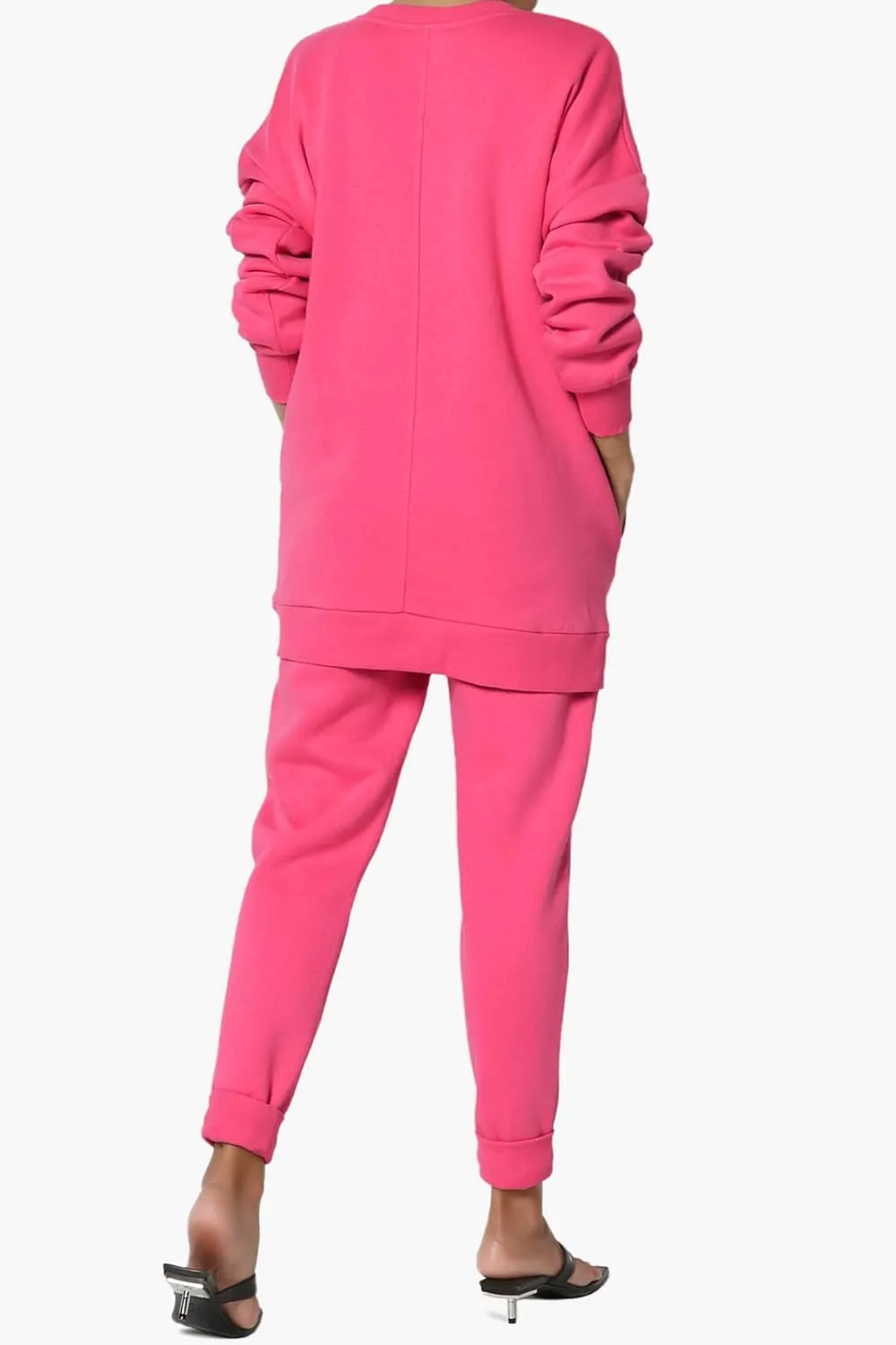 TheMogan Women's S~3X Lounge FleecePullover Sweatshirt Drawstring Jogger Sweat Pants SET