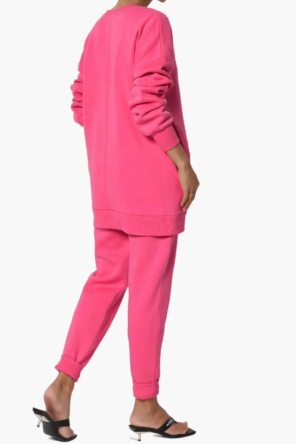 TheMogan Women's S~3X Lounge FleecePullover Sweatshirt Drawstring Jogger Sweat Pants SET