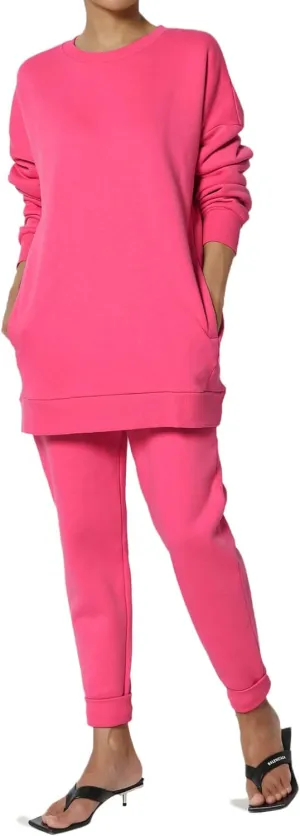 TheMogan Women's S~3X Lounge FleecePullover Sweatshirt Drawstring Jogger Sweat Pants SET