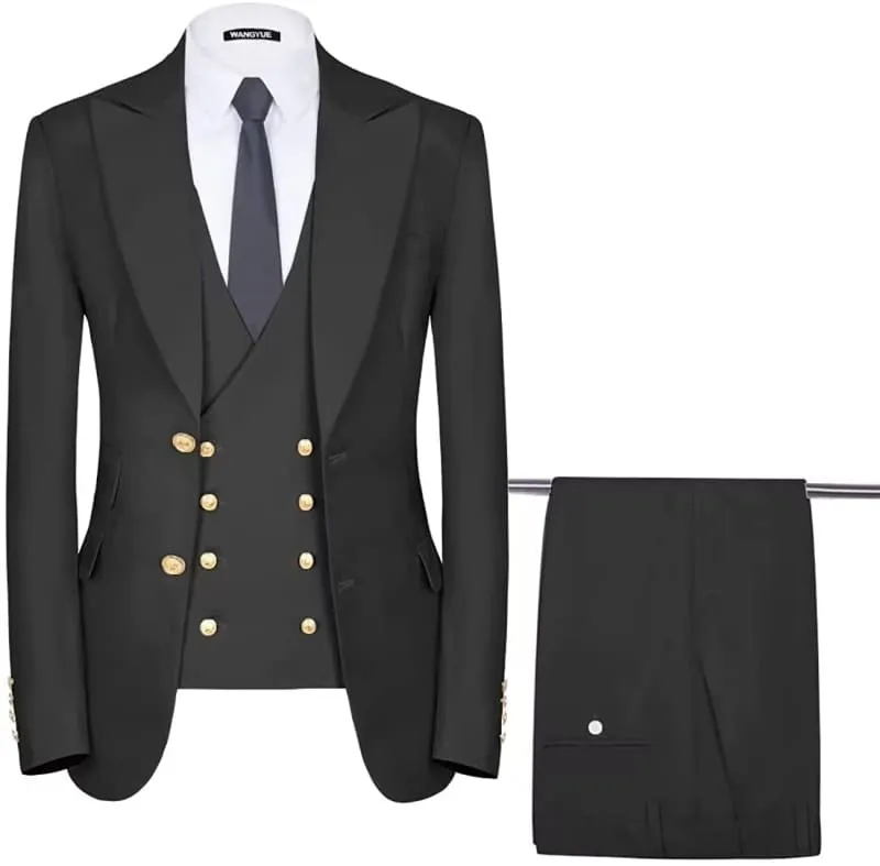 Three Pieces Single Breasted Business Suit Black Wedding Suits Dinner Party Prom Suit