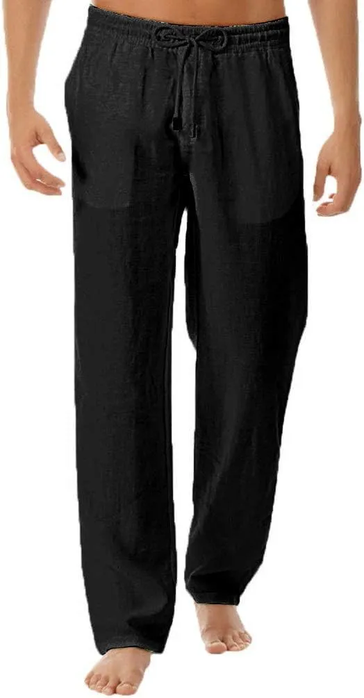 THWEI Linen Pants Mens Casual Drastring Loose Fit Summer Lightweight Beach Pants
