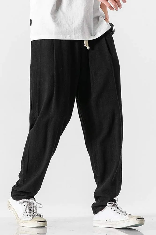 THWEI Linen Pants Mens Casual Drastring Loose Fit Summer Lightweight Beach Pants