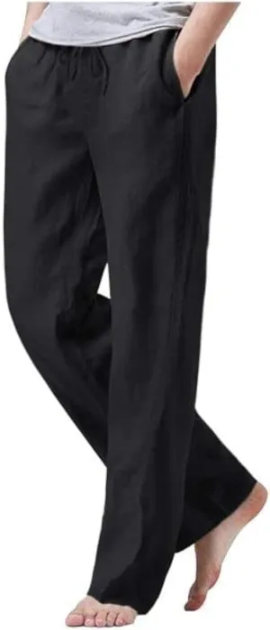 THWEI Linen Pants Mens Casual Drastring Loose Fit Summer Lightweight Beach Pants