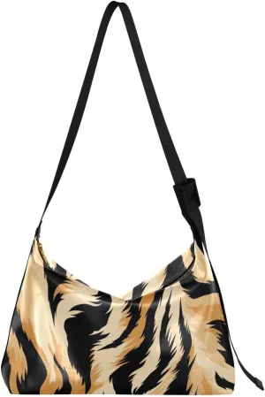 Tiger Stripes Leather Hobo Bag for Women Men Casual Hobo Purse with Adjustable Strap Large Capacity Crossbody Handbag