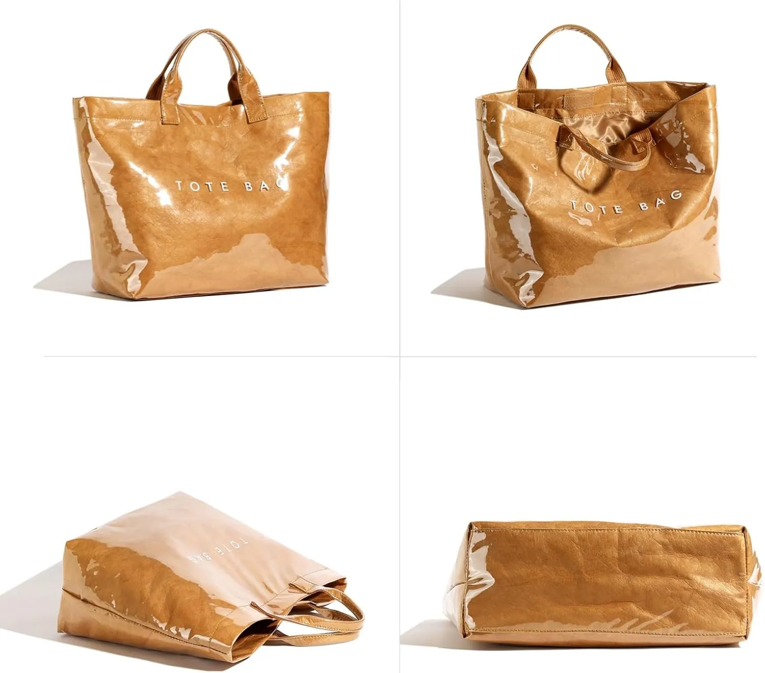 Tote Bag for Women - PVC Letter Handbag, Large Kraft Paper Top Handle Hobo Bag