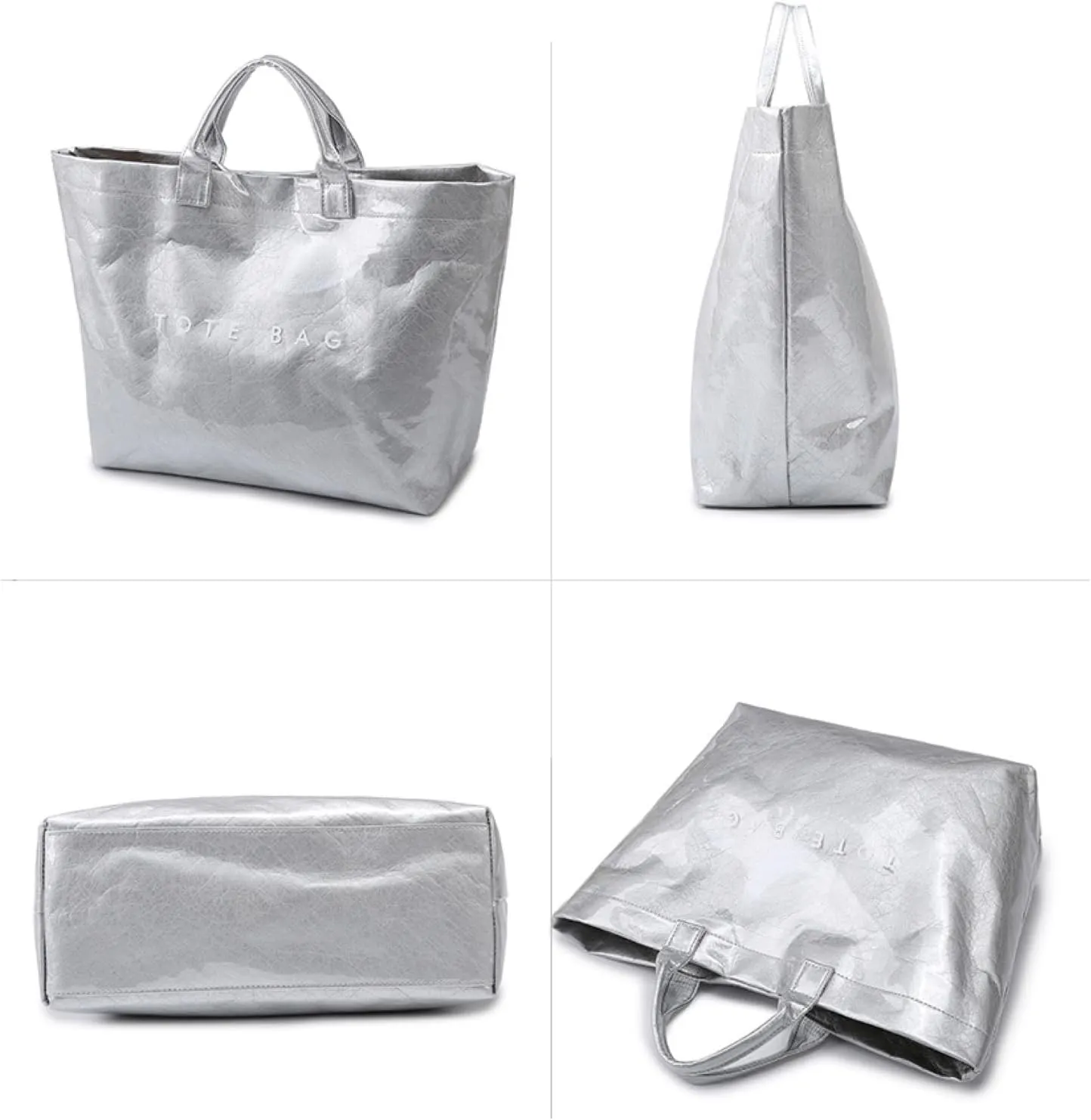 Tote Bag for Women - PVC Letter Handbag, Large Kraft Paper Top Handle Hobo Bag