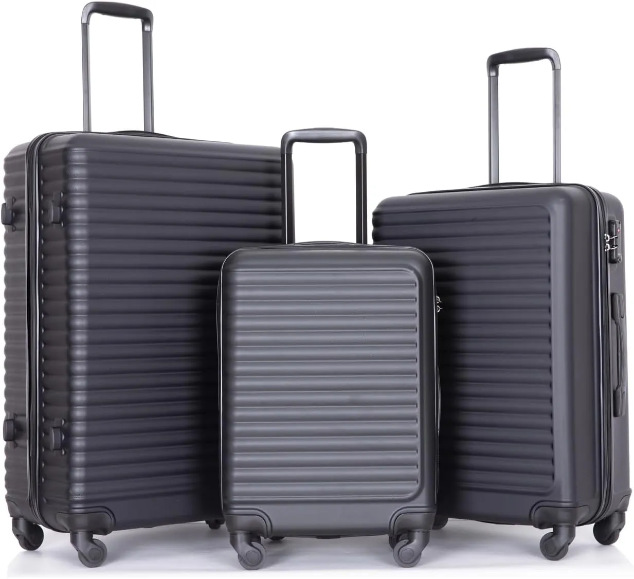 Travel Convenience with 3-Piece Luggage Set, Lightweight ABS with Spinner Wheels, Compact Carry-On and Check-In Sizes - Black