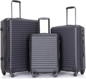 Travel Convenience with 3-Piece Luggage Set, Lightweight ABS with Spinner Wheels, Compact Carry-On and Check-In Sizes - Black