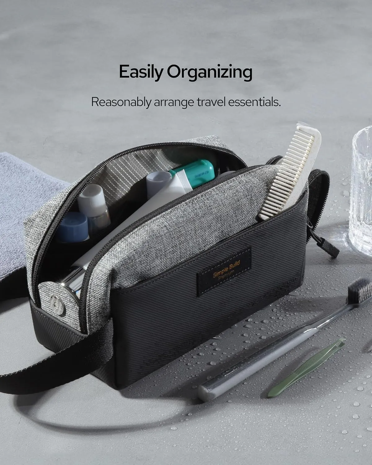 Travel Toiletry Bag for Men Waterproof Shaving Kit Compact Dopp Bag Toiletries Organizer for Accessories and Essentials - (Heather Gray, Small)