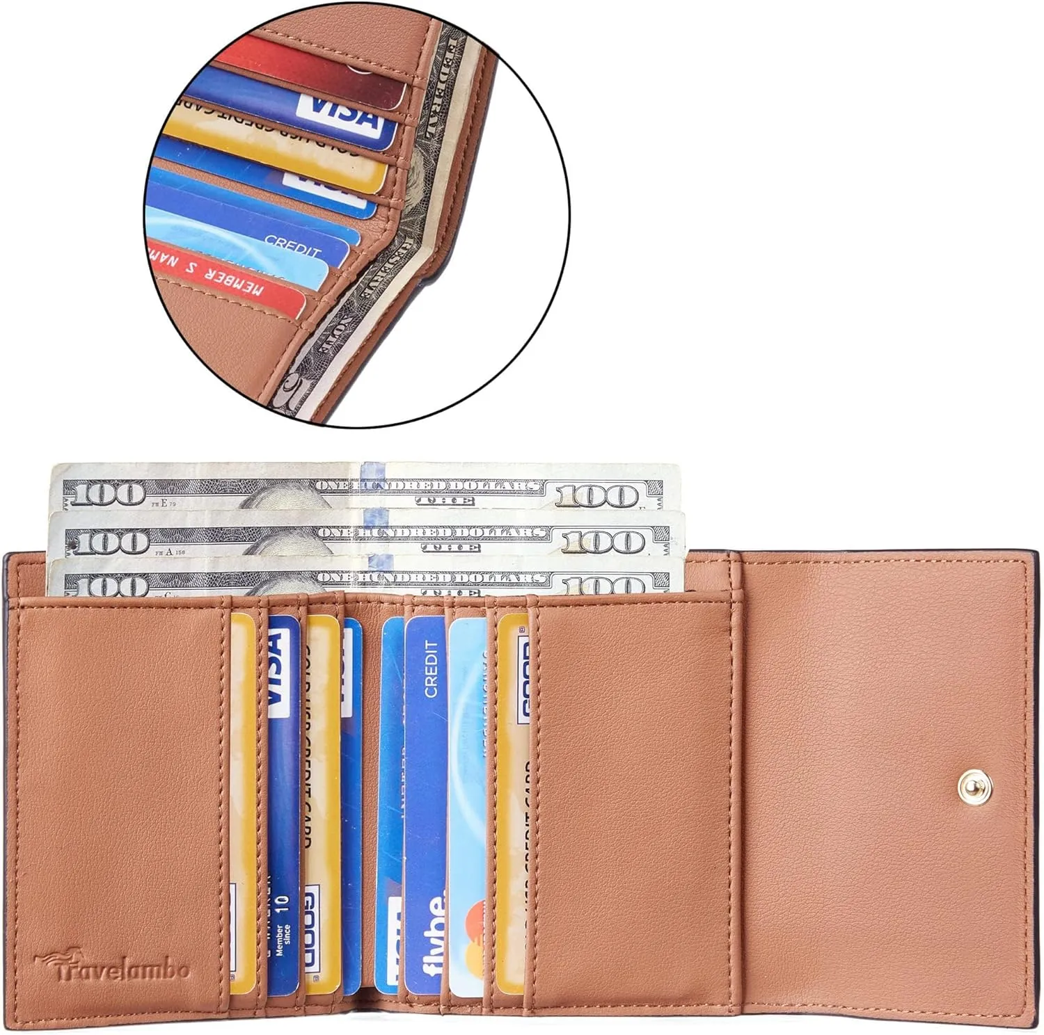 Travelambo RFID Blocking Small Mini Compact Wallet Coin Pouch Holder Trifold Credit Card Holder Pocket Purse for Women