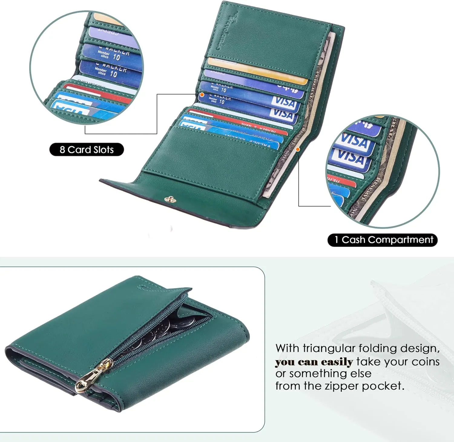 Travelambo RFID Blocking Small Mini Compact Wallet Coin Pouch Holder Trifold Credit Card Holder Pocket Purse for Women