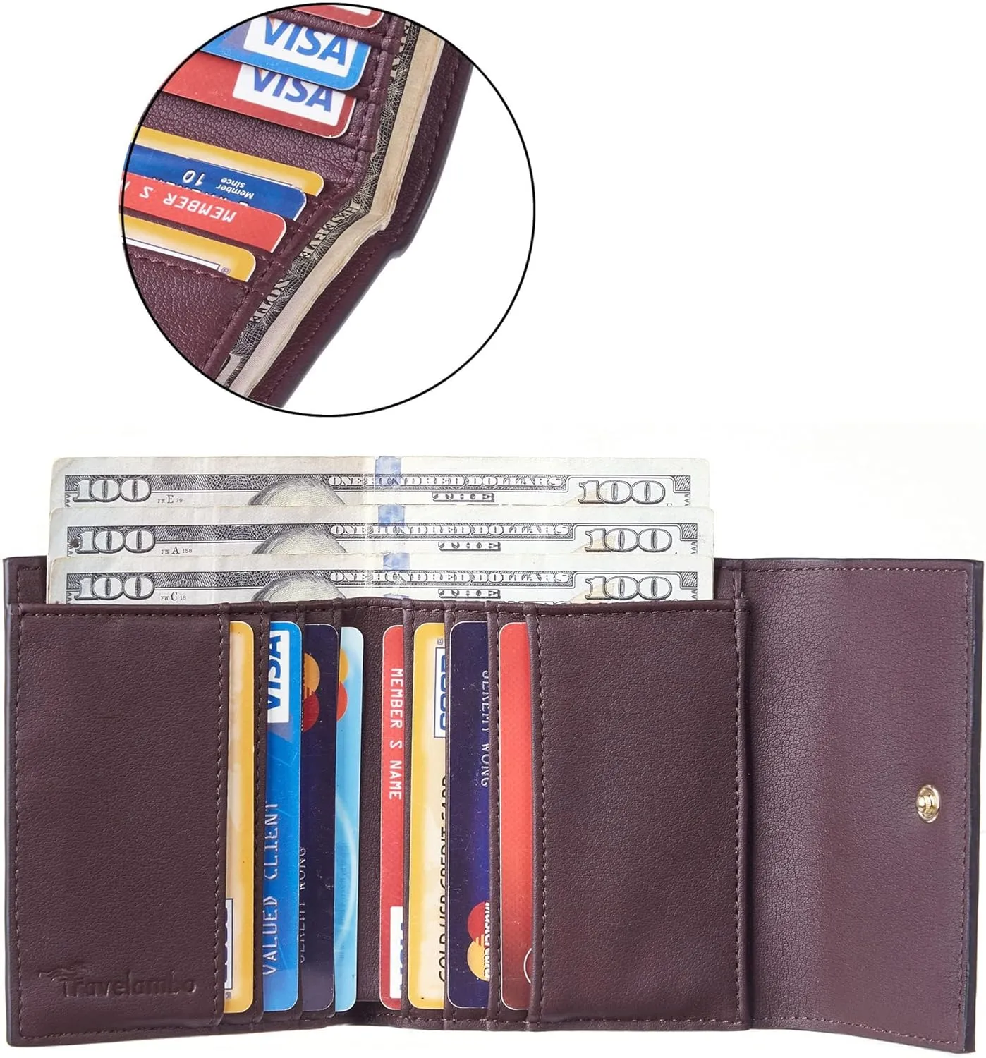 Travelambo RFID Blocking Small Mini Compact Wallet Coin Pouch Holder Trifold Credit Card Holder Pocket Purse for Women
