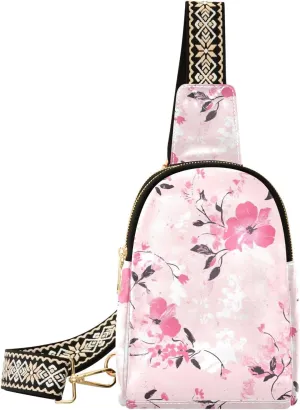 trendy Floral Pattern Baby Peach travel sling bag leather fanny packs for women for day pack