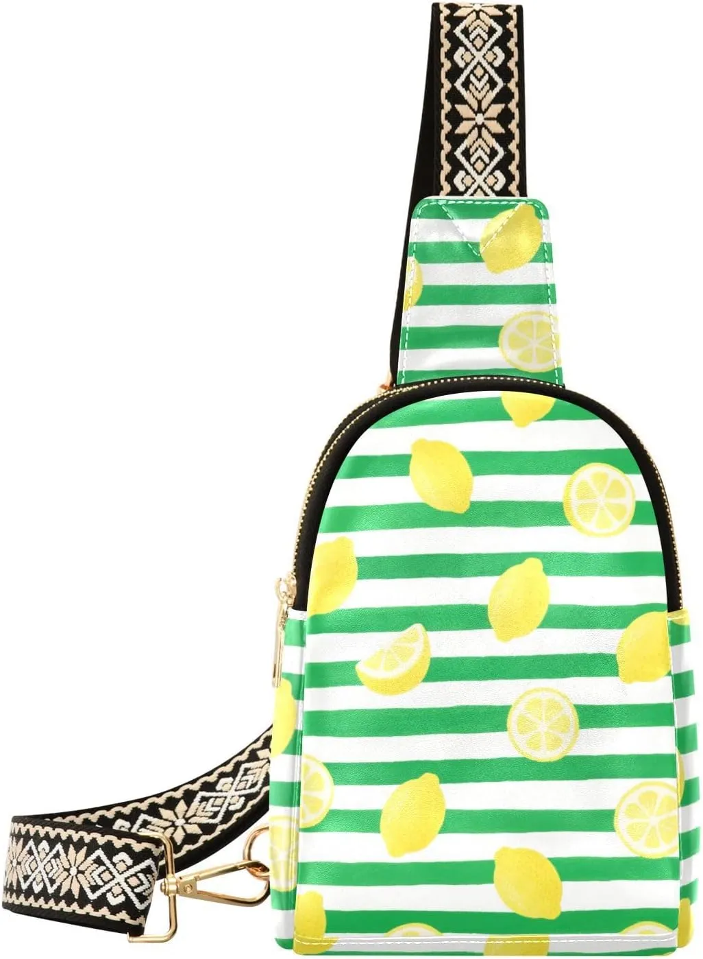trendy Green White Striped Lemon Fruit crossbody fanny pack multipurpose fanny pack diaper bag for travel