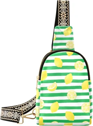 trendy Green White Striped Lemon Fruit crossbody fanny pack multipurpose fanny pack diaper bag for travel