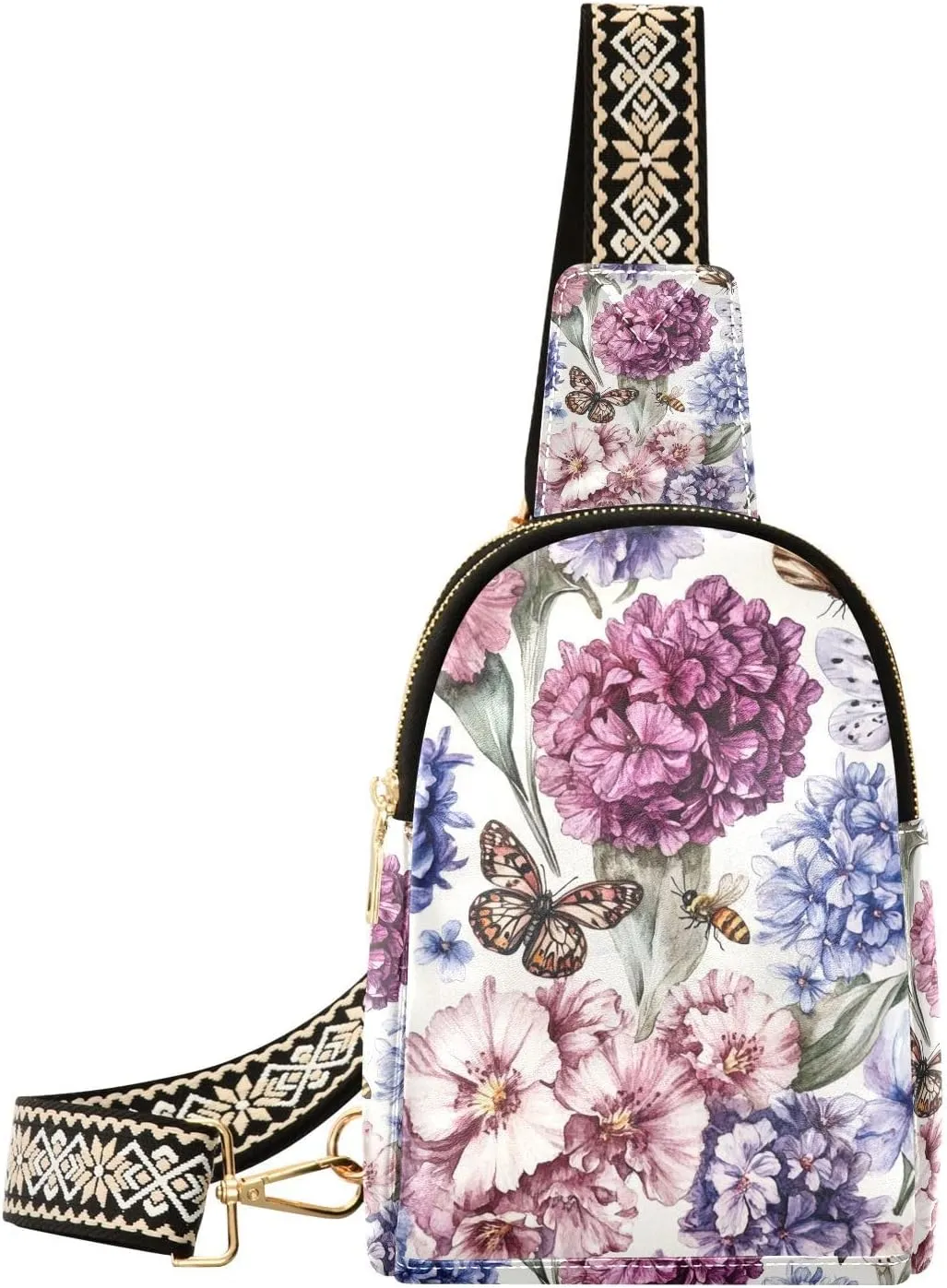 Trendy Oil Painting with Colorful Retro Flowers fanny pack diaper sturdy sling bag for women for travel