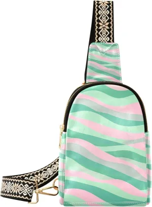 Trendy Wave Pattern Green Peach cross body bags leather fanny pack cross body for day pack