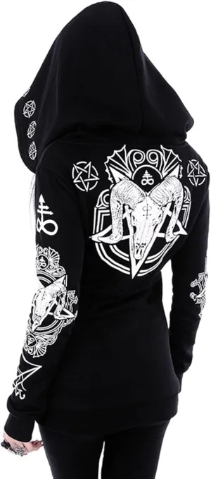 tuduoms Black Punk Gothic Hoodie Women Long Sleeve Zip Up Hoodie Moon Jacket Top Long Sweatshirts Plus Size Y2k Goth Clothing