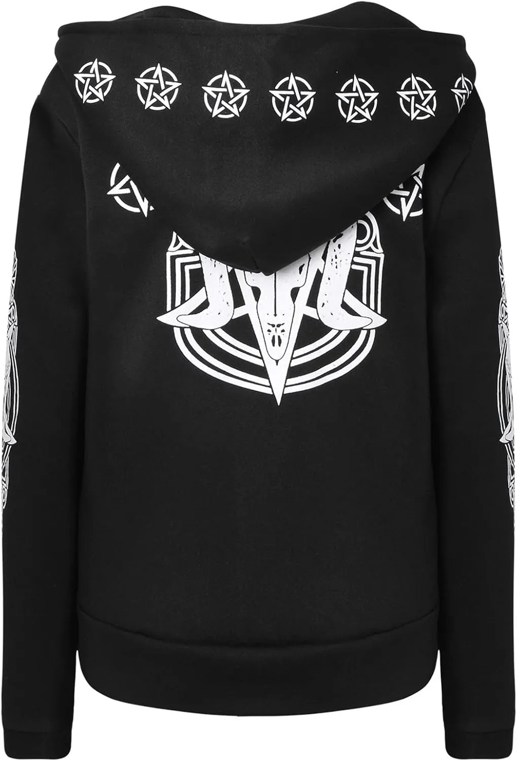 tuduoms Black Punk Gothic Hoodie Women Long Sleeve Zip Up Hoodie Moon Jacket Top Long Sweatshirts Plus Size Y2k Goth Clothing