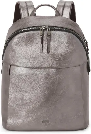 TUMI - Voyageur Holland Backpack - Leather Backpack for Women with Phone Pocket, Laptop Compartment & More - Stylish Travel & Everyday Backpack - Pewter Metallic