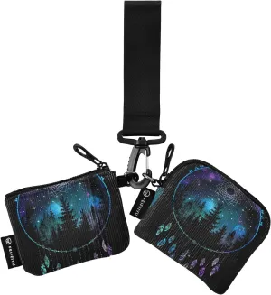 Twinkling Neon Boho Dreamcatcher Mini Zip Around Wristlet keychain Wallet for Women Personalized Pattern Detachable Dual Pouch Wristlet Portable Wallet Phone Coin Purse