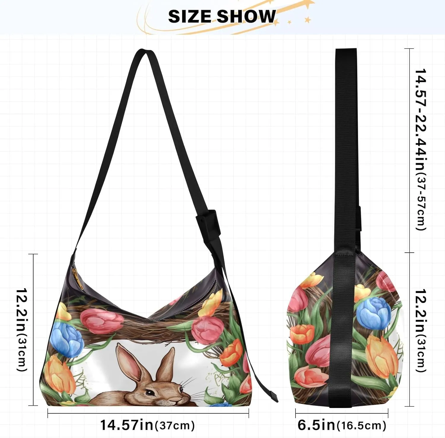 Two Bunny Rabbits Sitting in Basket Vegan Crossbody Bag, Faux Leather Shoulder Bag, Shoulder Sling Bag for Men
