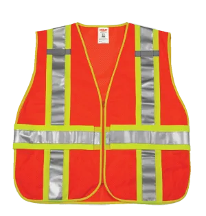 Type R Class 2 Adjustable Vest - Fluorescent Orange-Red - Polyester Mesh - Zipper Closure - 2 Mic Tabs - 4 Interior Pockets - Two-Tone Silver Reflective Tape