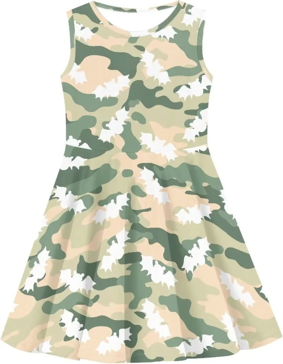 Uasibuni Stylish Girl's Crew Neck Knit Sleeveless Ruffle Summer Casual Sundress A-line Swing Dress for 3-16 Years Kids Skirt