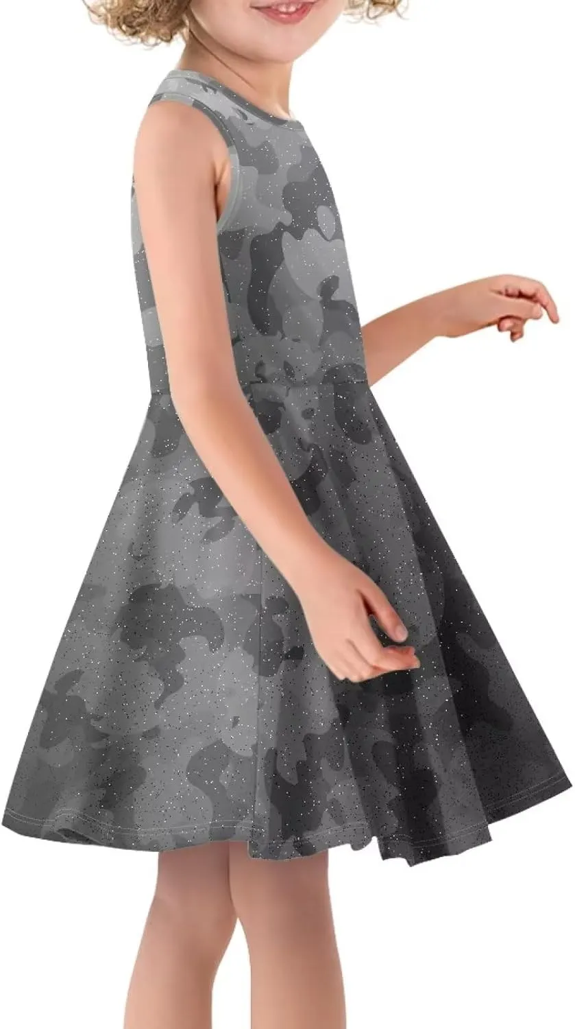 Uasibuni Stylish Girl's Crew Neck Knit Sleeveless Ruffle Summer Casual Sundress A-line Swing Dress for 3-16 Years Kids Skirt