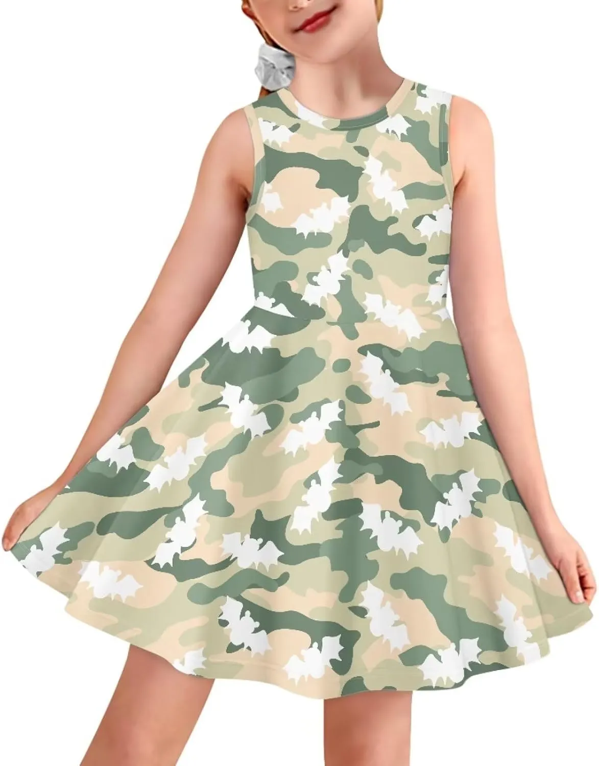 Uasibuni Stylish Girl's Crew Neck Knit Sleeveless Ruffle Summer Casual Sundress A-line Swing Dress for 3-16 Years Kids Skirt