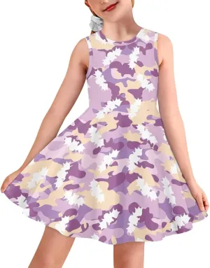 Uasibuni Stylish Girl's Crew Neck Knit Sleeveless Ruffle Summer Casual Sundress A-line Swing Dress for 3-16 Years Kids Skirt