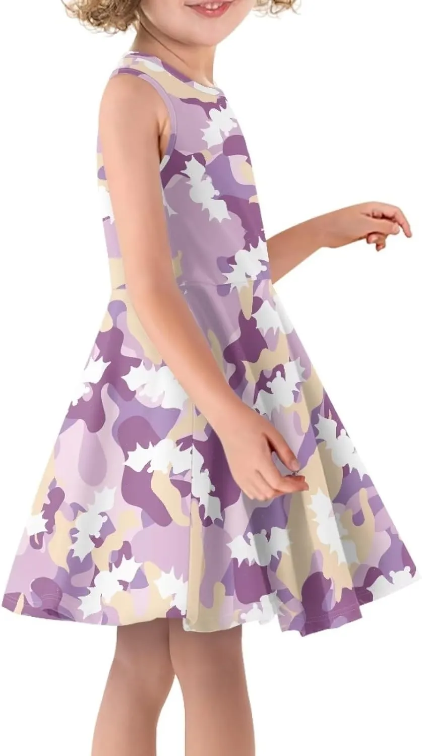 Uasibuni Stylish Girl's Crew Neck Knit Sleeveless Ruffle Summer Casual Sundress A-line Swing Dress for 3-16 Years Kids Skirt