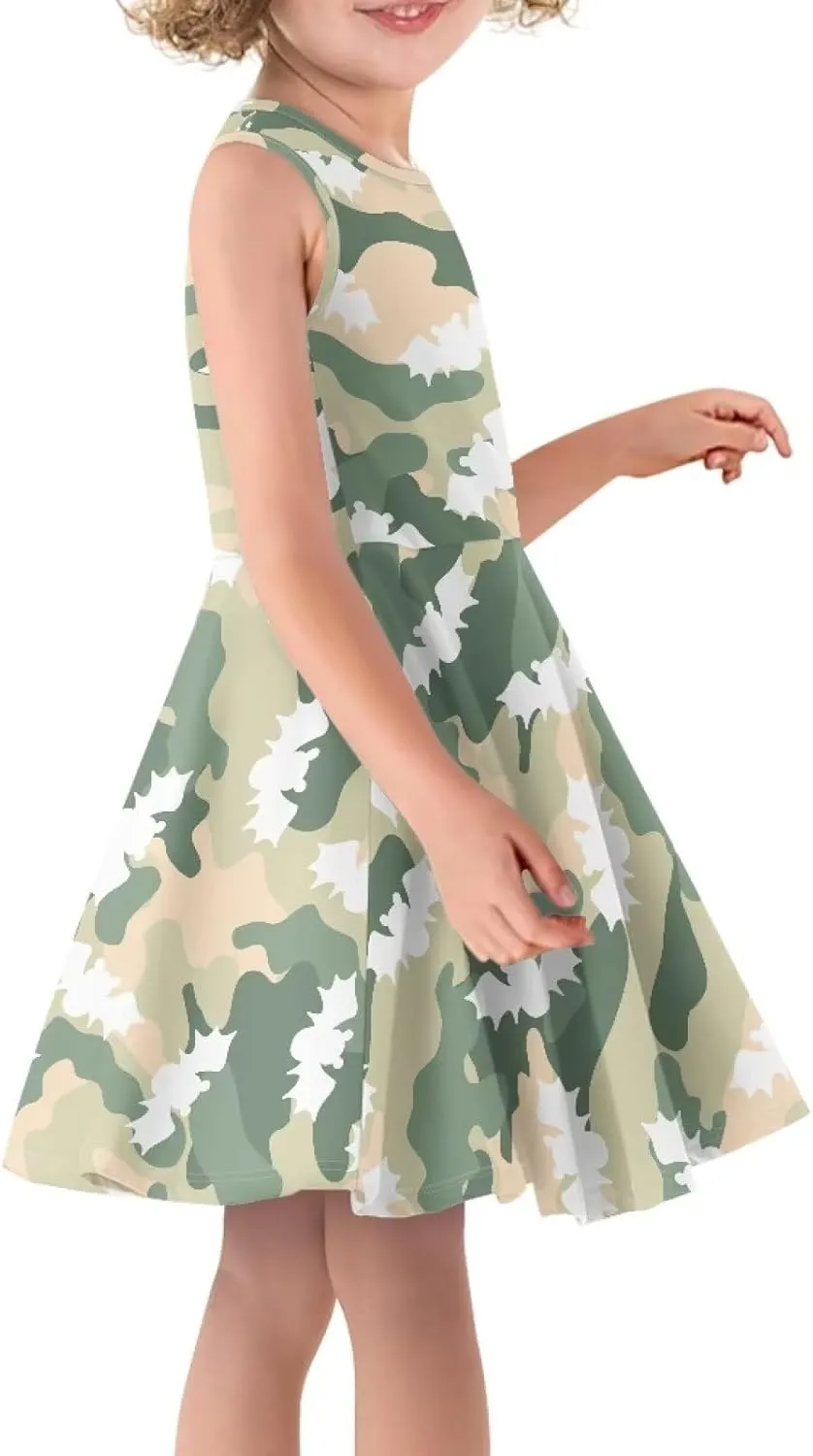 Uasibuni Stylish Girl's Crew Neck Knit Sleeveless Ruffle Summer Casual Sundress A-line Swing Dress for 3-16 Years Kids Skirt