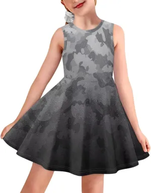 Uasibuni Stylish Girl's Crew Neck Knit Sleeveless Ruffle Summer Casual Sundress A-line Swing Dress for 3-16 Years Kids Skirt