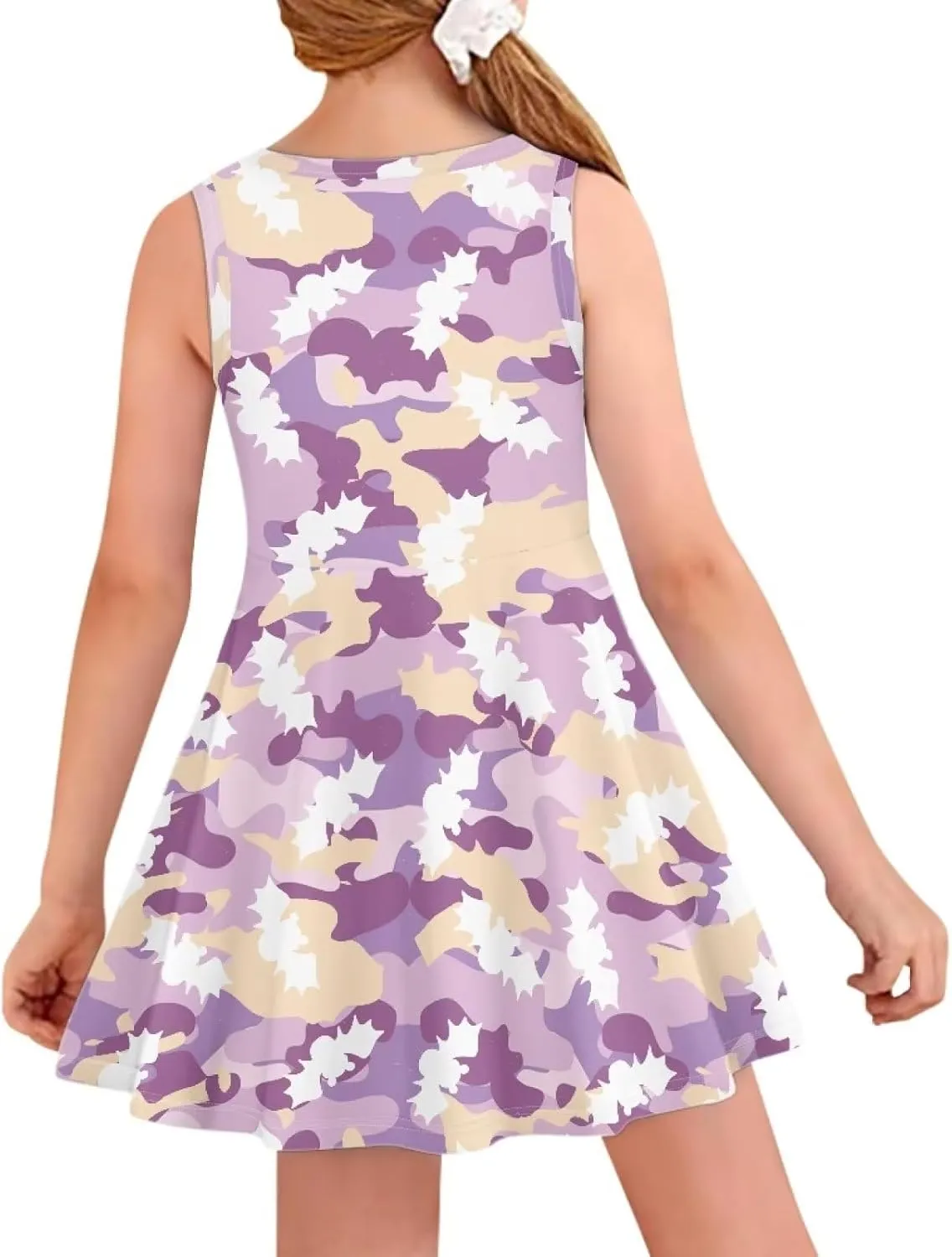 Uasibuni Stylish Girl's Crew Neck Knit Sleeveless Ruffle Summer Casual Sundress A-line Swing Dress for 3-16 Years Kids Skirt