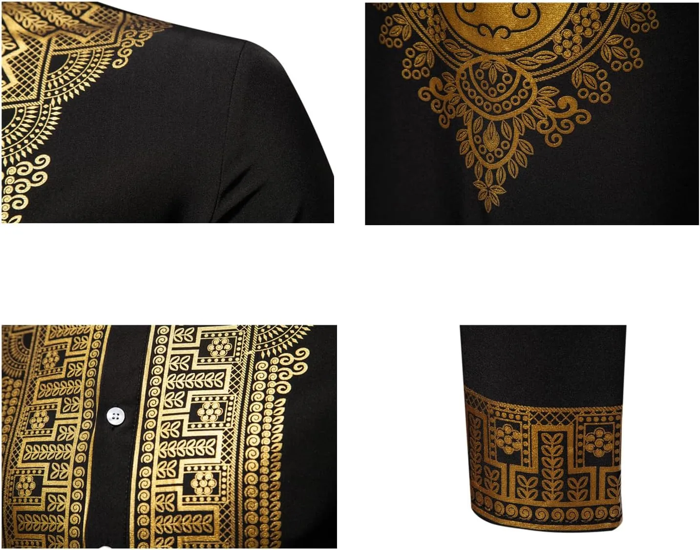 UNINUKOO African Dashiki for Men 2 Piece Sets Traditional Gold Print Shirts and Pants Suit Outfit
