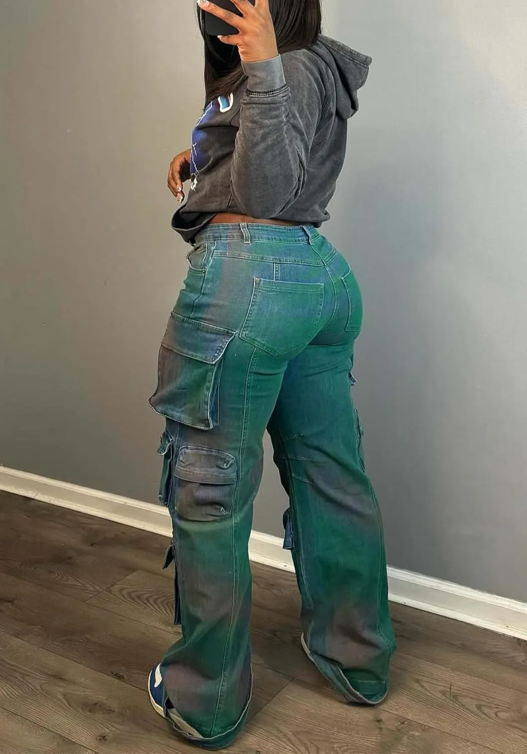 Vakkest Women's Cargo Jeans Wide Leg High Waist Jogger Baggy Denim Pants Boyfriends Trendy Trousers with Multi Pockets