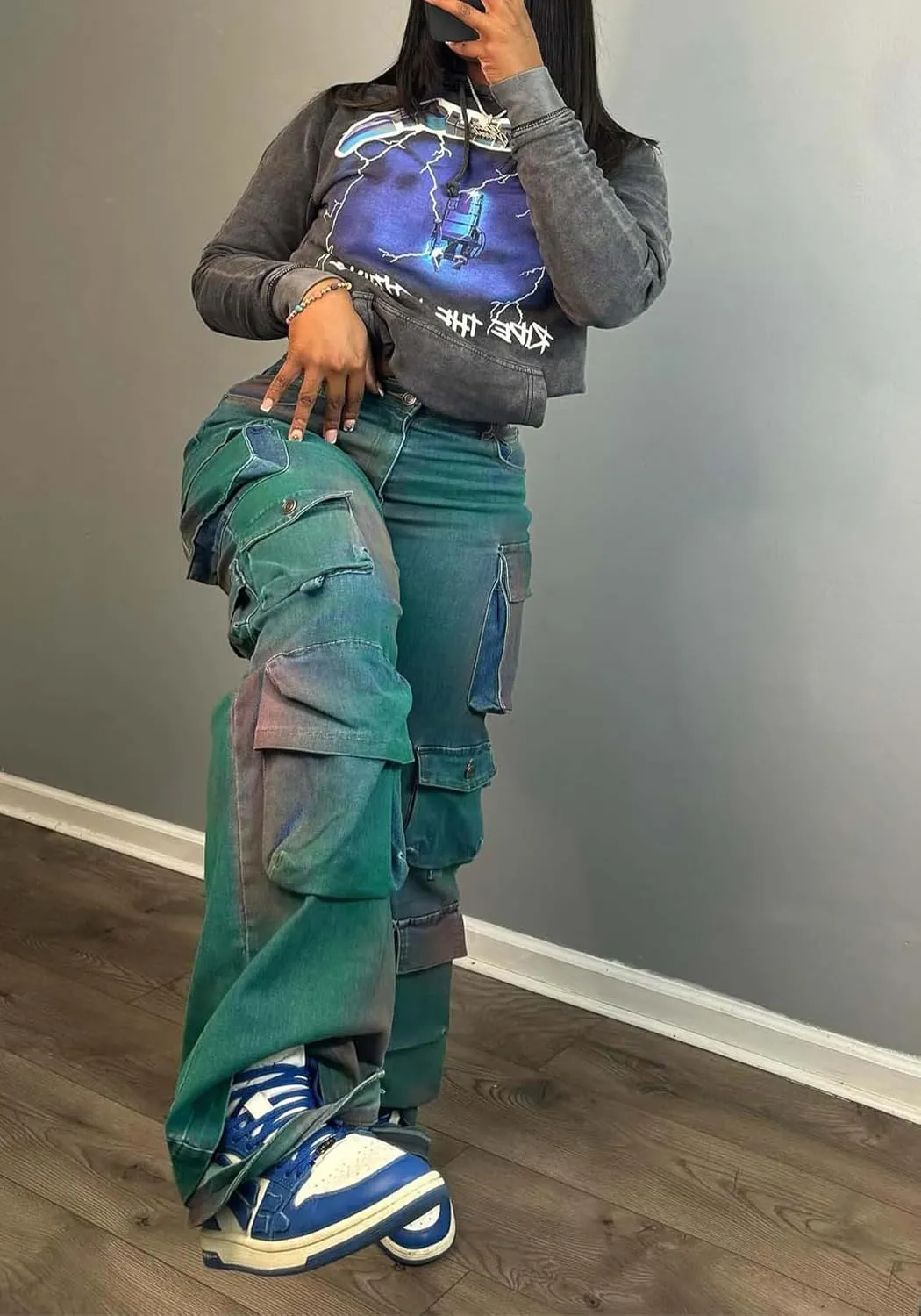 Vakkest Women's Cargo Jeans Wide Leg High Waist Jogger Baggy Denim Pants Boyfriends Trendy Trousers with Multi Pockets