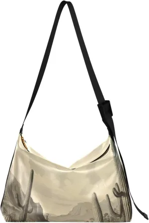 Vintage Cactus Pattern Shoulder Bag for Women Waterproof PU Leather Hobo Bags Crossbody Purse with Zipper Closure