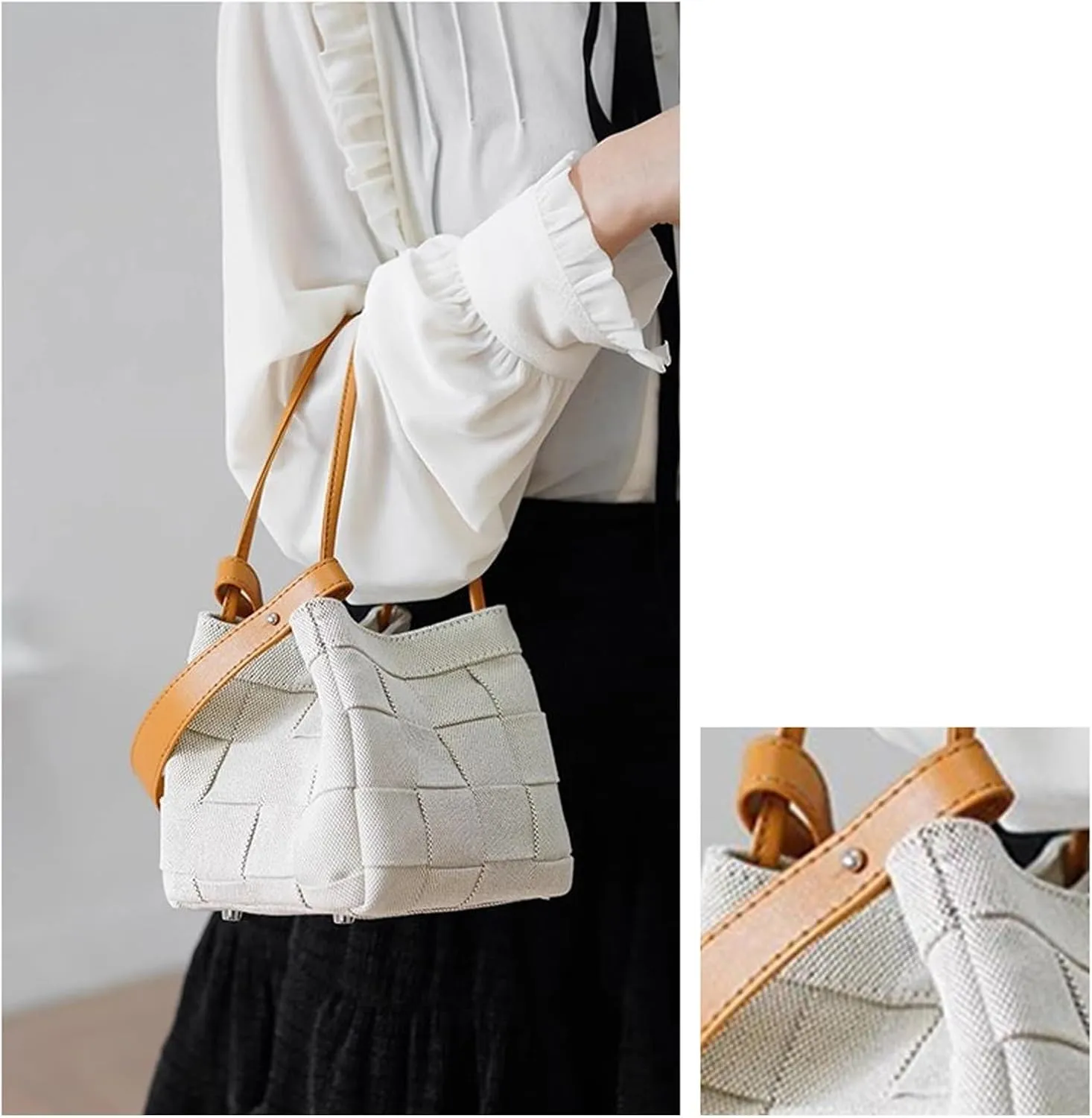 Vintage Denim Bucket BagRetro Small Crossbody Shoulder Bag,Compact Cute Slouchy Satchel Purse Handbag for Everyday Use