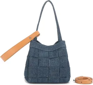 Vintage Denim Bucket BagRetro Small Crossbody Shoulder Bag,Compact Cute Slouchy Satchel Purse Handbag for Everyday Use